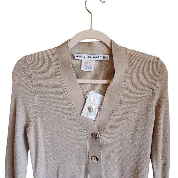 Gretchen Scott Sweater XS Beige Khaki Button Front Cardigan New - Picture 2 of 10